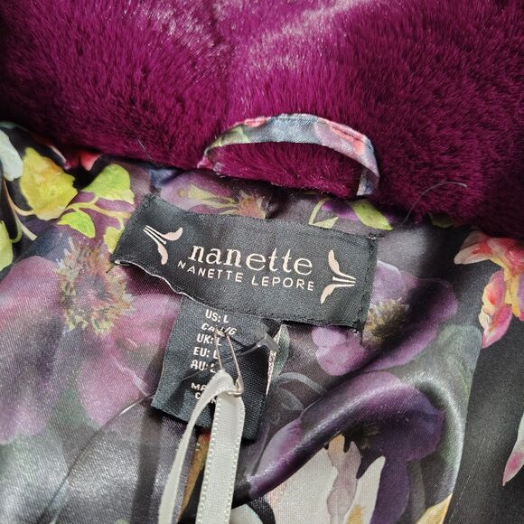 Womens Faux Fur Jacket L Magenta Plush Glam Mob Wife Y2K Cropped Statement Coat - Picture 4 of 9